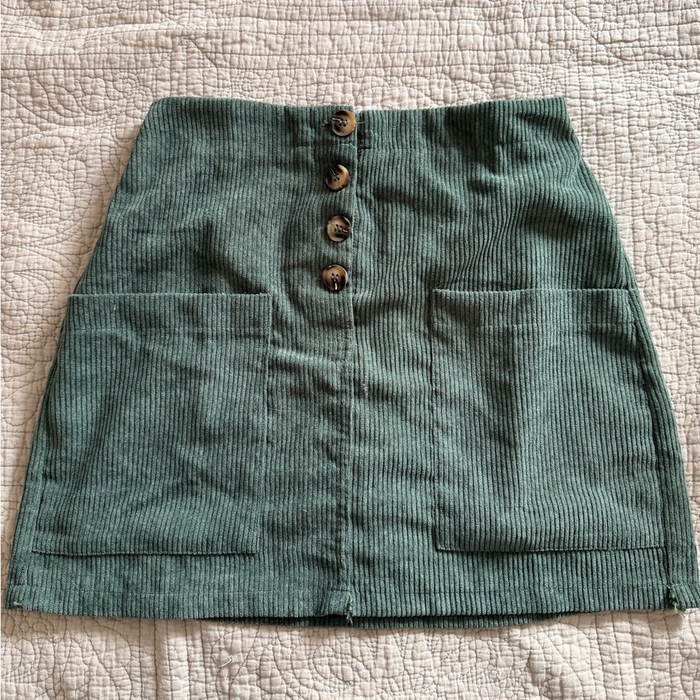 Olive corduroy button skirt